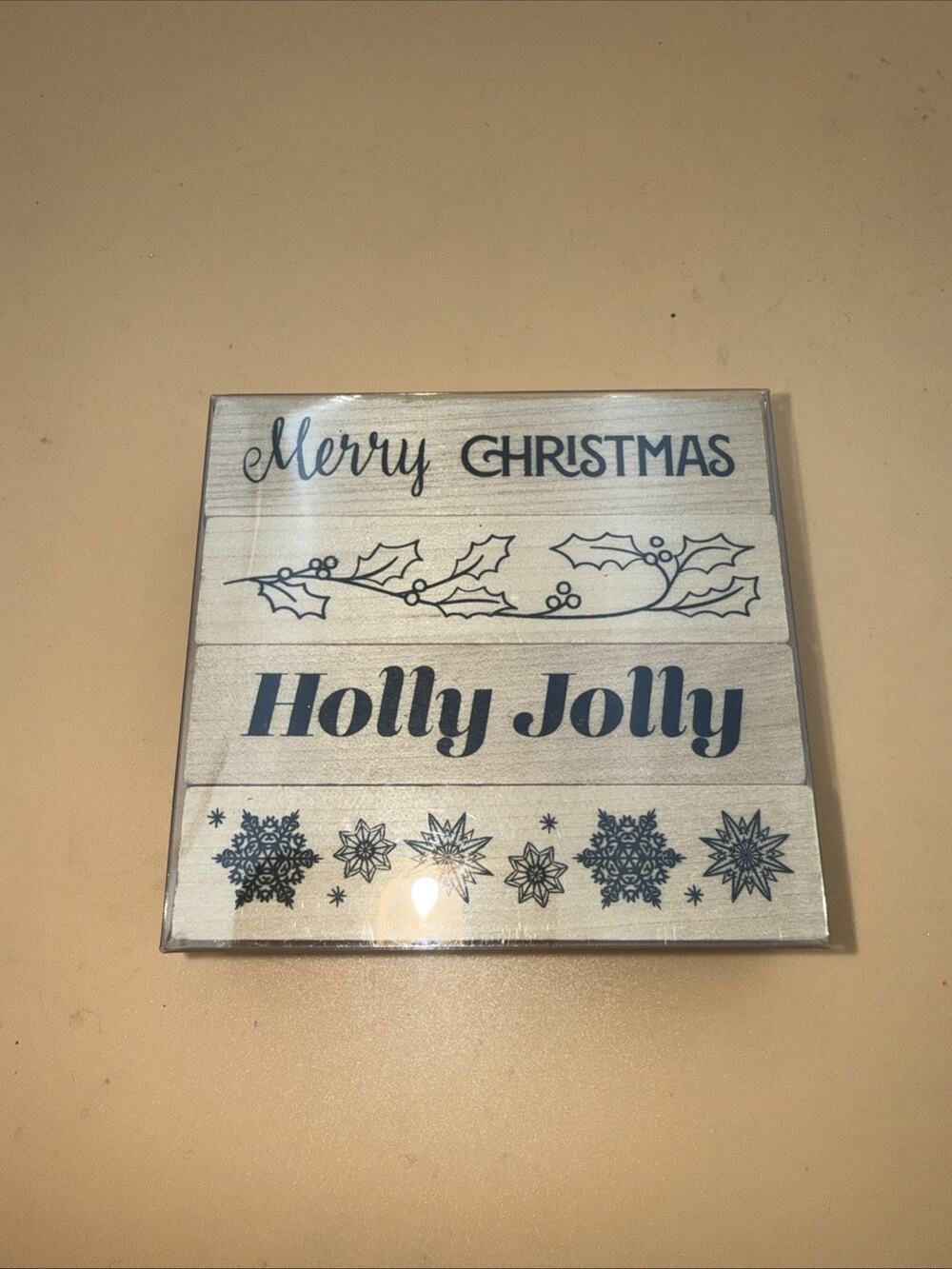 Recollections "merry Christmas” Wood Mounted Set of 4 Rubber Stamps - New!